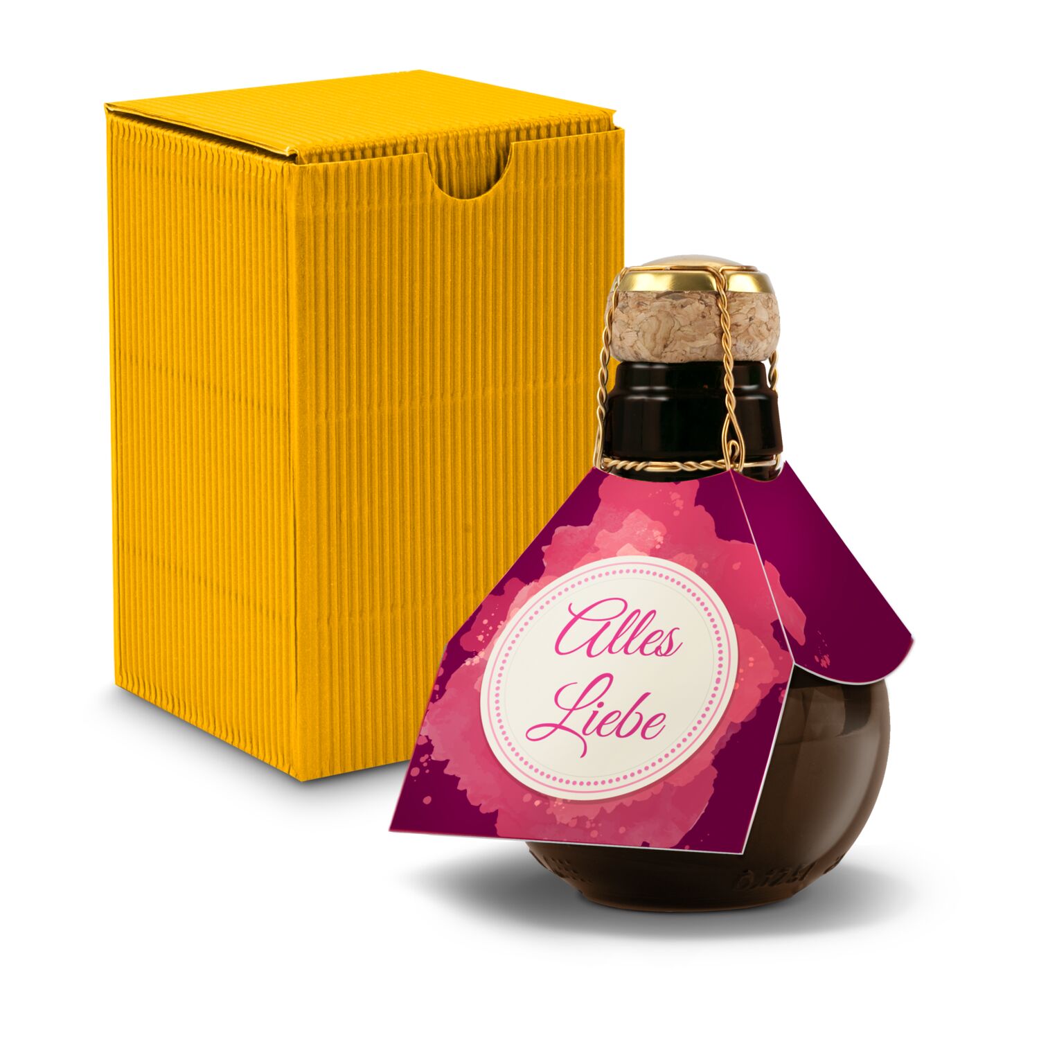 Kleinste Sektflasche der Welt! Alles Liebe - Inklusive Geschenkkarton in Gelb, 125 ml