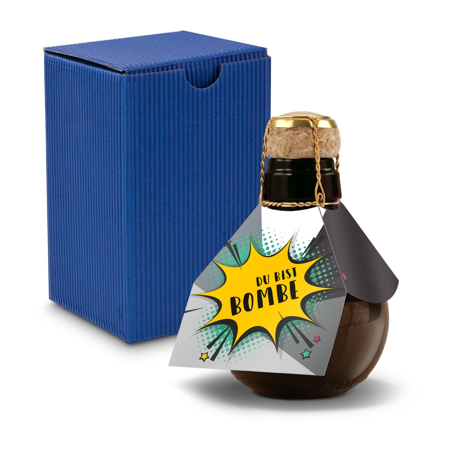 Kleinste Sektflasche der Welt! Du bist Bombe - Inklusive Geschenkkarton in Blau, 125 ml