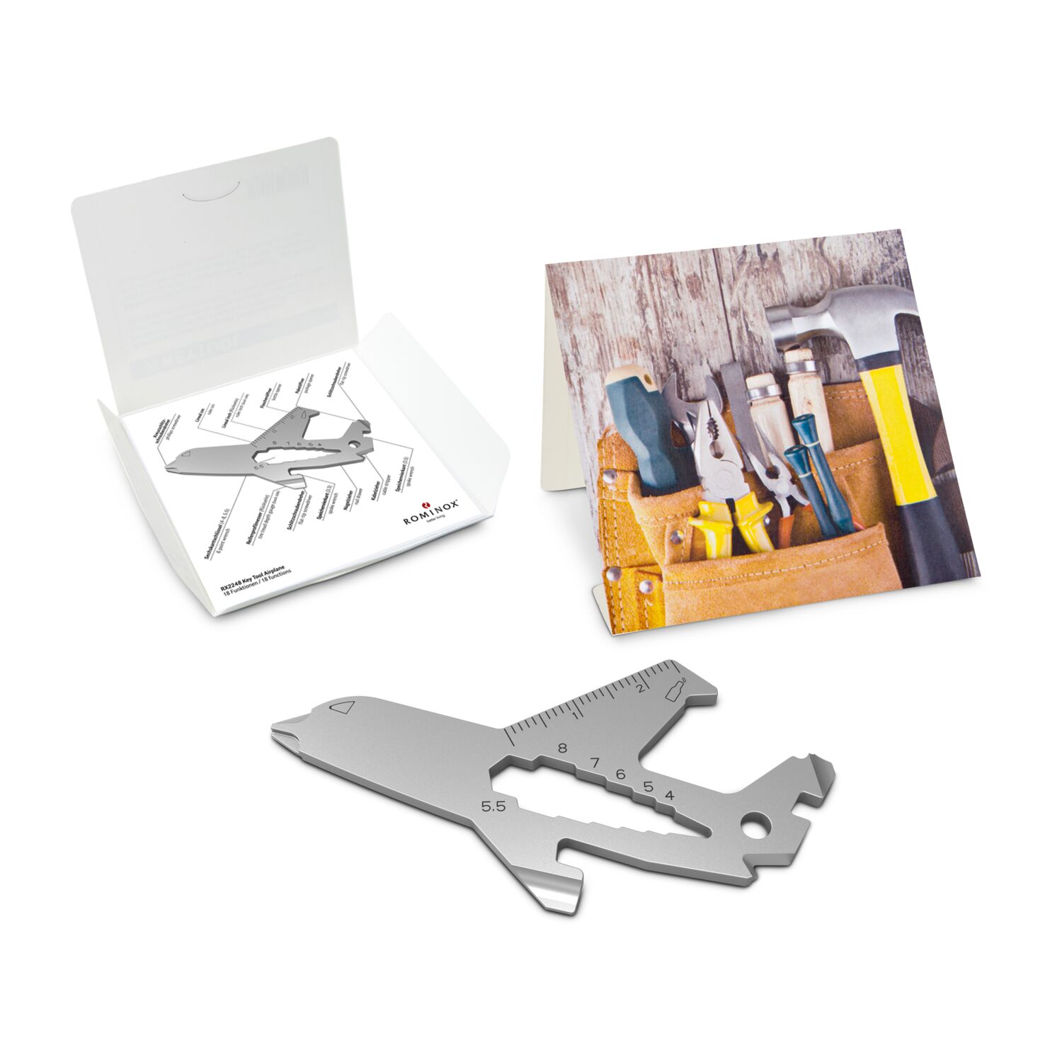 Geschenkartikel: ROMINOX® Key Tool Airplane / Flugzeug (19 Funktionen) im Motiv-Mäppchen Werkzeug
