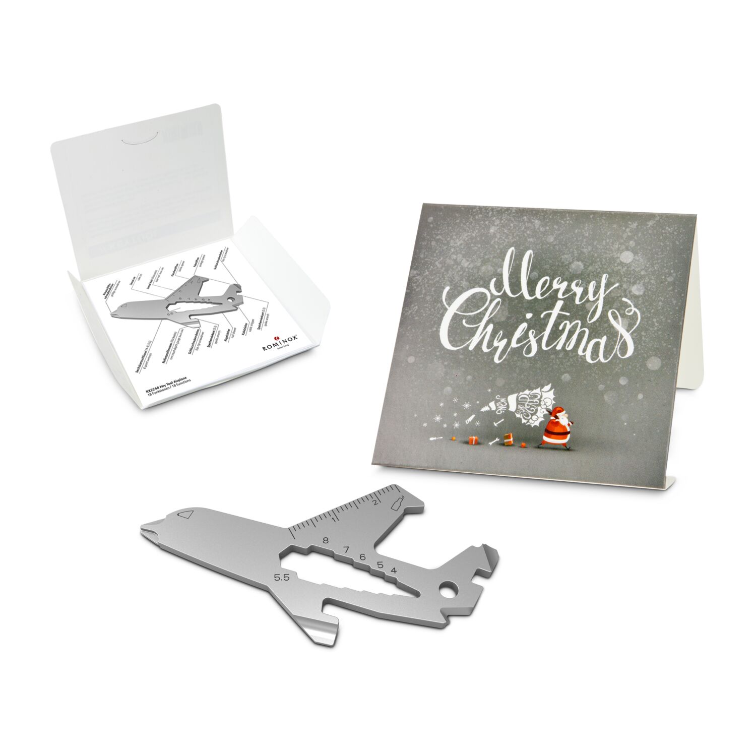 Geschenkartikel: ROMINOX® Key Tool Airplane / Flugzeug (19 Funktionen) im Motiv-Mäppchen Merry Christmas