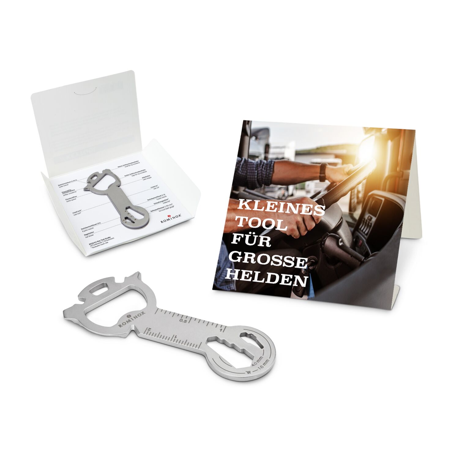 Geschenkartikel: ROMINOX® Key Tool Snake (19 Funktionen) im Motiv-Mäppchen Große Helden