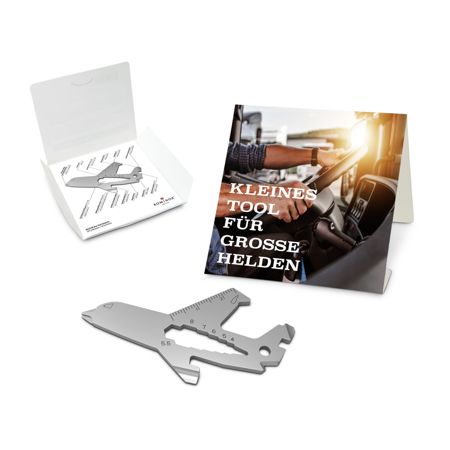 Geschenkartikel: ROMINOX® Key Tool Airplane / Flugzeug (19 Funktionen) im Motiv-Mäppchen Große Helden