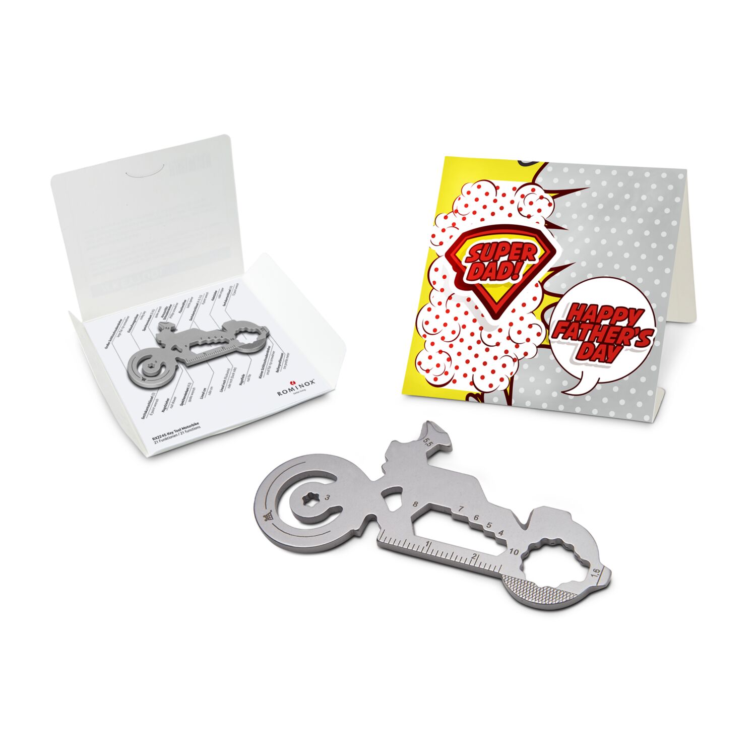 Geschenkartikel: ROMINOX® Key Tool Motorbike / Motorrad (21 Funktionen) im Motiv-Mäppchen Super Dad