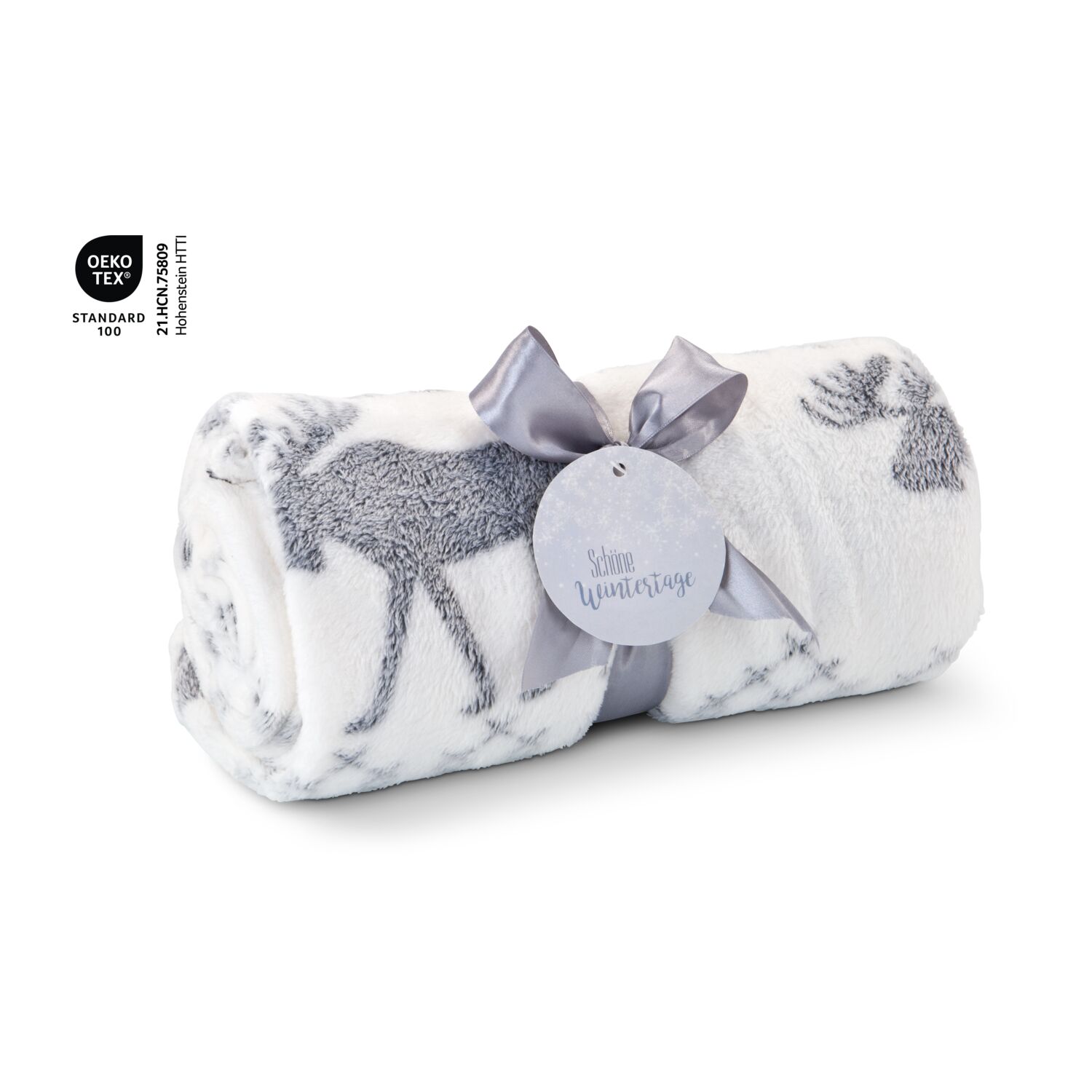 Kuscheldecke Rudolph weiß/grau - 120 x 150 cm, 190 g/m²